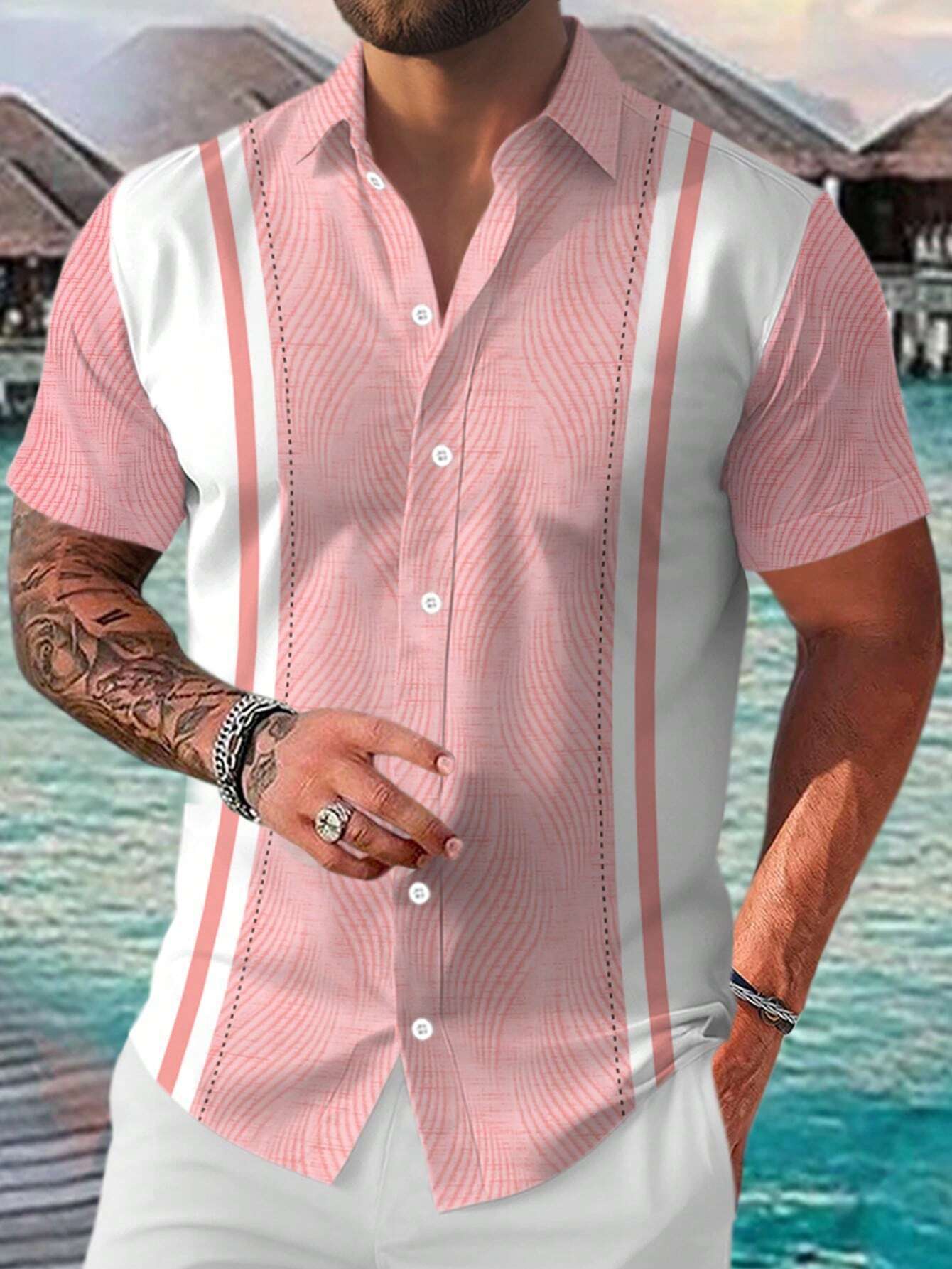 Casual All-matching Fashion Geometric Trend Short Sleeve Shirt