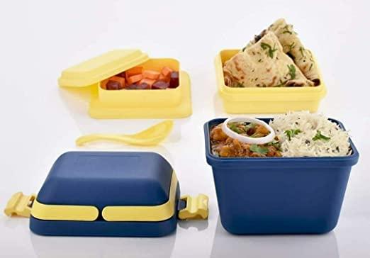 Airtight Lunch Box Set | 3 Compartment Tiffin with Handle & Push Lock | Plastic Tiffin Box for Travelling, School Kids & Office Exclusive